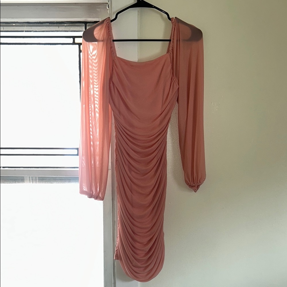 Pink Cowl Neck Ruched Bodycon Dress